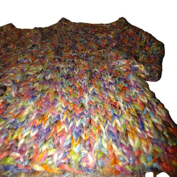 Cardigan Sweater XL Multicolor Oversize Cropped Chunky Knit Slouchy Large Button - Picture 11 of 14